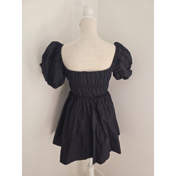 Abercrombie & Fitch Ruched Puff Sleeve Mini Black Babydoll A-line Short Dress XS - Picture 8 of 12